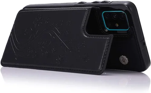 Vista 5 de Funda de teléfono para Samsung Galaxy A51 4G con protector de pantalla de vidrio templado y tarjetero con soporte para tarjetero, accesorios de Negro