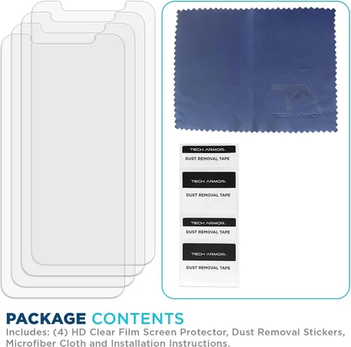 Vista 4 de Tech Armor Protector de pantalla de película transparente HD diseñado para Apple iPhone 11 Pro Max, XS Max de 6.5 pulgadas, paquete de 4