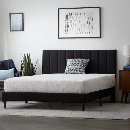 Vista 3 de Lucid - Cama de plataforma tapizada con un cabecero tapizado, de madera resistente, no requiere somier Negro