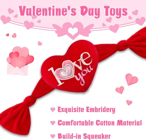 Vista 7 de Valenine's Day - Paquete de 2 juguetes para perros con forma de corazón, regalos para el día de San Valentín para perros pequeños y medianos