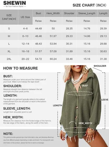 Vista 6 de SHEWIN Women's Waffle Knit Button Down Shirts Casual Long Sleeve Shacket Jacket Boyfriend Tops Blouses Loose Fit