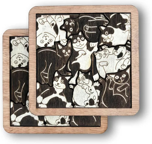 Vista 23 de Posavasos de Rompecabezas de Madera con Perro American Pit Bull Terrier - Regalo Único para Amantes de Perros Pitbull, Posavasos de Rompecabezas