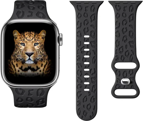 Vista 4 de CreateGreat - Paquete de 4 bandas grabadas con diseño de leopardo compatibles con Apple Watch para mujeres de 38mm 40mm 41mm 42mm 44mm 45mm 46mm