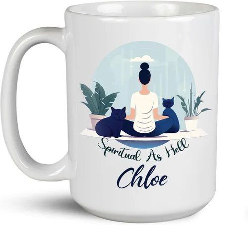 Vista 10 de Taza de café personalizada con nombre para yoga, taza de té de yoga con divertido diseño de perezoso, taza de inspiración para yoga y amantes