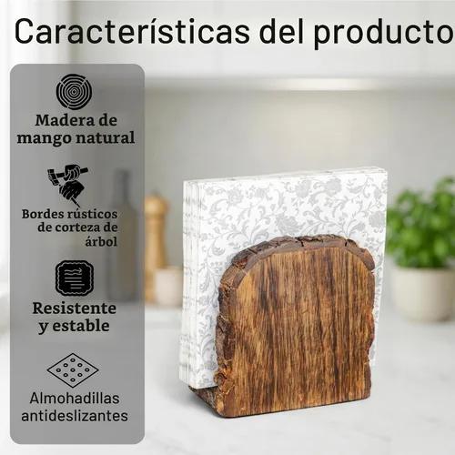 Vista 3 de Mie Creations Servilletero de madera rústica para mesa de comedor, cocina Marrón