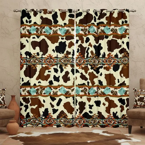 Vista 8 de Cortinas opacas de estilo bohemio occidental de 76 x 45 pulgadas, cortinas y cortinas de atrapasueños de vaca, cortinas del suroeste, cortinas