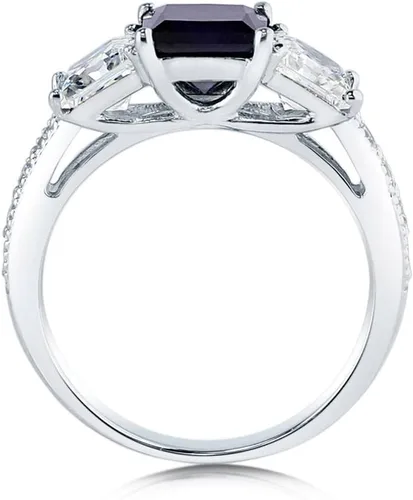 Vista 4 de BERRICLE Sterling Silver 3-Stone Wedding Engagement Promise Rings for Her, Stackable Band Ring Set for Women, Cubic Zirconia CZ - Sapphire-Blue