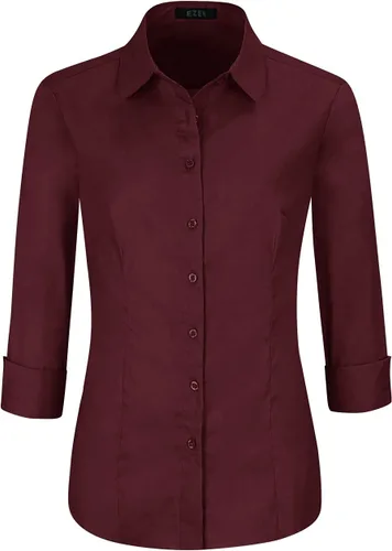 Vista 20 de EZEN - Blusa de manga larga, ajustada, elástica, con cuello de botones para mujer, para oficina, estilo formal, casual