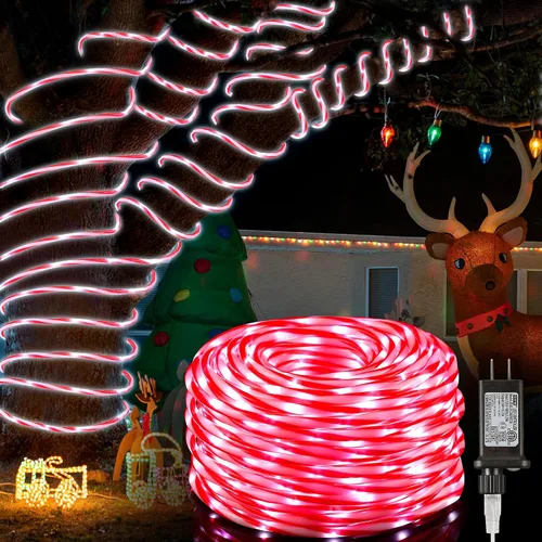 Vista 8 de Hiboom Cuerda de luces de bastón de caramelo de Navidad de 32.8 pies, 8 modos de iluminación al aire libre, impermeable, cuerda de luces de Navidad