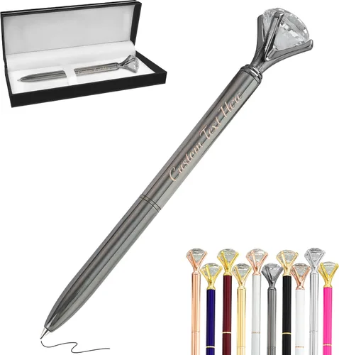 Vista 28 de Aolun 10 bolígrafos de diamantes con cristal personalizados a granel, bolígrafo de metal personalizado con nombre grabado, regalos de texto