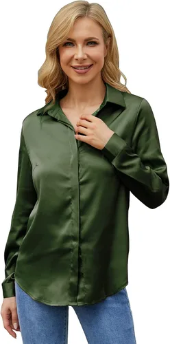 Vista 2 de Blusa de seda de manga larga para mujer informal para oficina trabajo