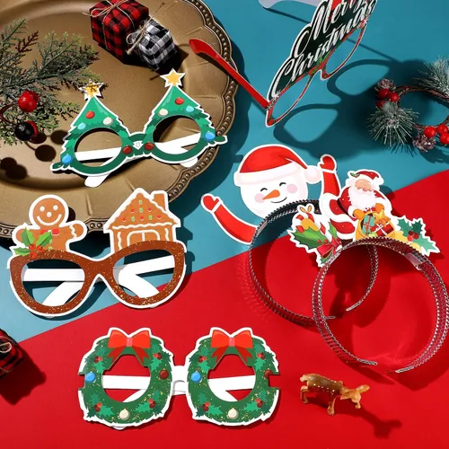 Vista 3 de Juego de 24 diademas y marcos de gafas de Navidad con brillantina, gafas de sol divertidas, diademas de disfraz de reno de Navidad para fotos