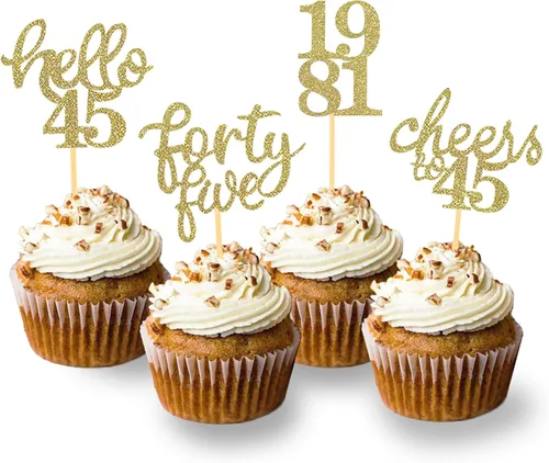Vista 6 de 24 adornos para cupcakes de cumpleaños 45 con purpurina para decorar tartas de cumpleaños de 45 años, decoraciones de cumpleaños n.° 45 para Black2