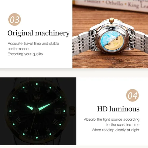 Vista 4 de OLEVS Reloj automático de mujer con diamantes mecánico de cuerda automática a la moda elegante reloj de pulsera luminoso impermeable de acero
