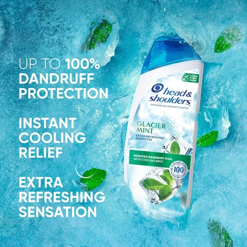 Vista 2 de Head & Shoulders Champú anticaspa Glacier Mint, 12.5 onzas, refrescante, champú para aliviar la picazón