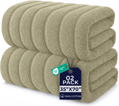 Vista 12 de DAN RIVER Paquete de 2 sábanas de baño de 35x70 pulgadas, sábanas de baño jumbo acanaladas para adultos, toallas grandes gruesas y absorbentes