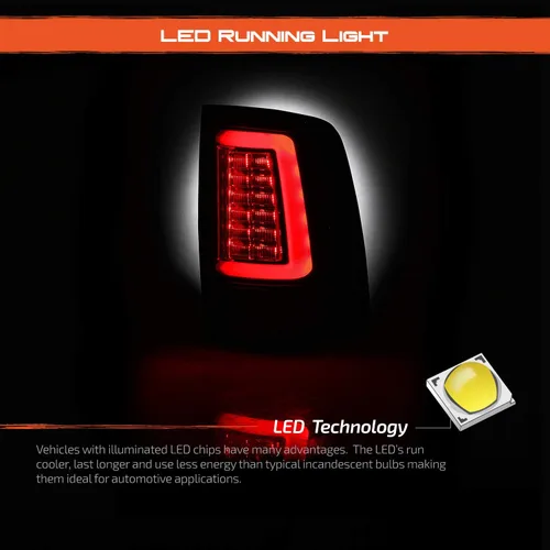 Vista 9 de AKKON - Compatible con Ram 1500 2500 3500 Pickup Lumiled LED tipo C [barra de tubo C] par de repuesto de luces traseras negras izquierda + derecha