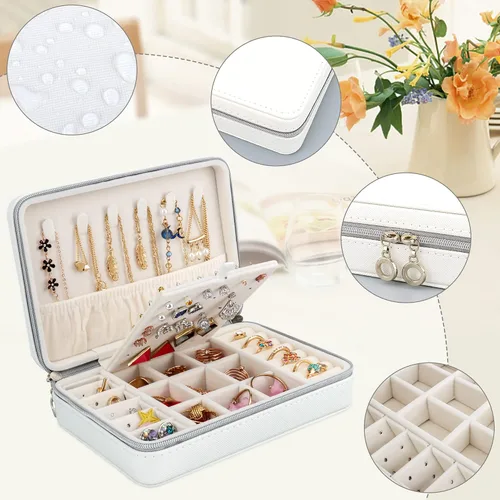 Vista 3 de DesignSter Joyero pequeño Estuche de joyería de viaje de piel sintética organizador de joyas soporte de almacenamiento para collares, aretes