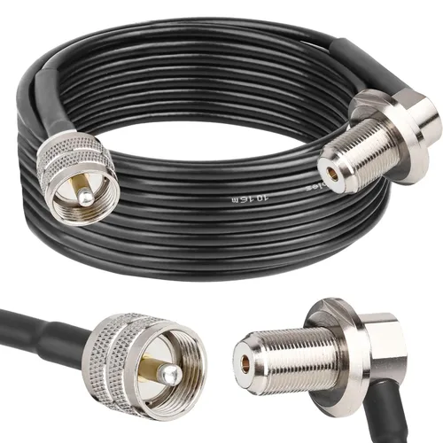Vista 8 de MOOKEERF RG58 UHF PL259 macho a SO239 hembra de ángulo recto Cable coaxial de montaje en mamparo – Extensión de antena CB de 6 pies para vehículo
