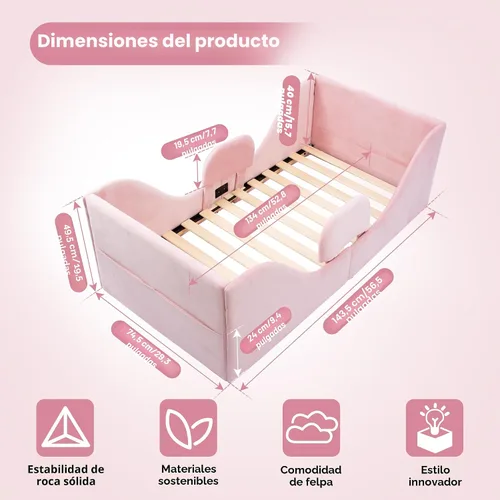 Vista 5 de Cama infantil con barandillas de seguridad, tamaño cuna Rosa