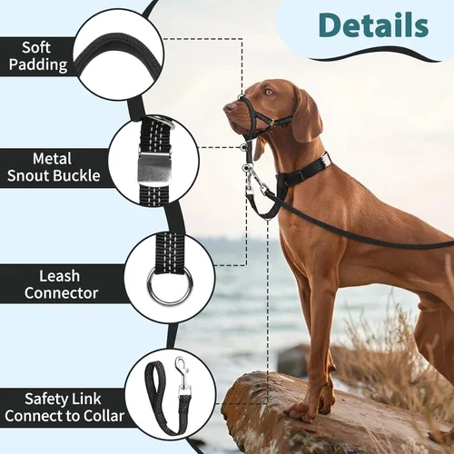 Vista 8 de BARKLESS Collar resistente sin tirones para perros medianos y grandes, suave y reflectante con enlace de seguridad, correa de bozal de entrenamiento