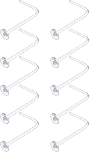 Vista 10 de Aretes de nariz transparentes para el trabajo – Anillos de nariz transparentes en forma de L – Anillos de nariz de plástico Bioflex para cirugía