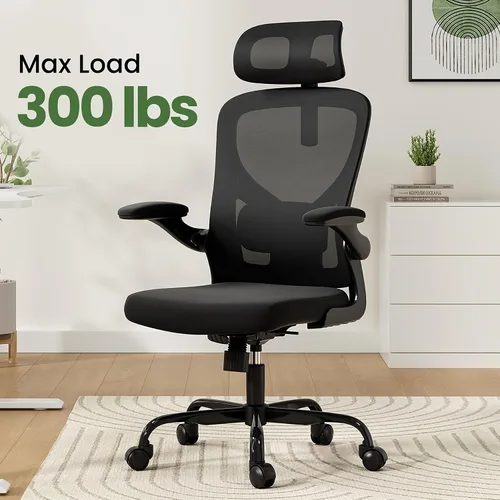 Vista 4 de Silla de oficina ergonómica negra y silla de escritorio de respaldo alto con soporte lumbar ajustable, cómodas sillas de juegos de computadora