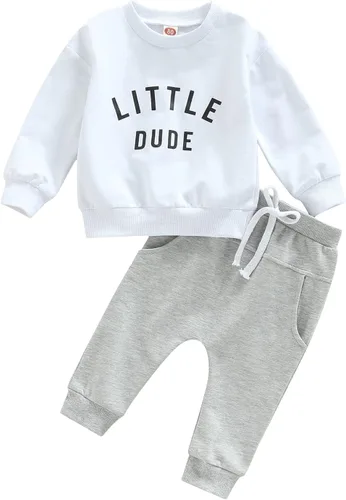 Vista 34 de Ropa de otoño e invierno para bebé niño pequeño, sudadera con cuello redondo y pantalones deportivos