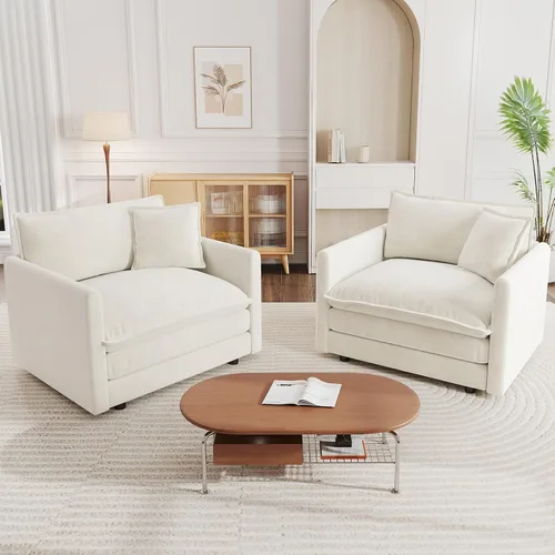 Vista 108 de 76.7" Cloud Couch for Living Room, Deep Seat Loveseat Sofa, Beige Breathable Chenille, 2-Seats Couch for Apartment Small Spaces, Pocket Spring