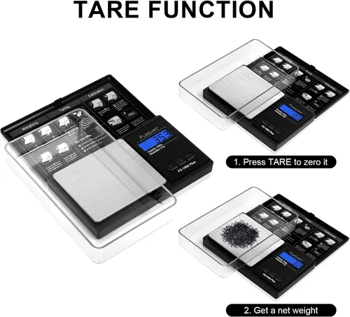 Vista 4 de Fuzion - Balanza digital de bolsillo de gramos. Precisión de 0.1 gramos, báscula pequeña de joyería de 1000 g, mini báscula digital para alimentos