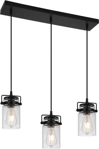 Vista 12 de Iluminación colgante para isla de cocina, lámpara colgante de cristal moderna lineal para comedor, 1 luz, lámpara colgante industrial para techo