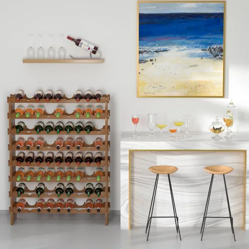 Vista 3 de Domax Estante de vino independiente para 72 botellas de vino, 8 niveles, apilables, de madera de bambú, estantes de almacenamiento para cocina, bar