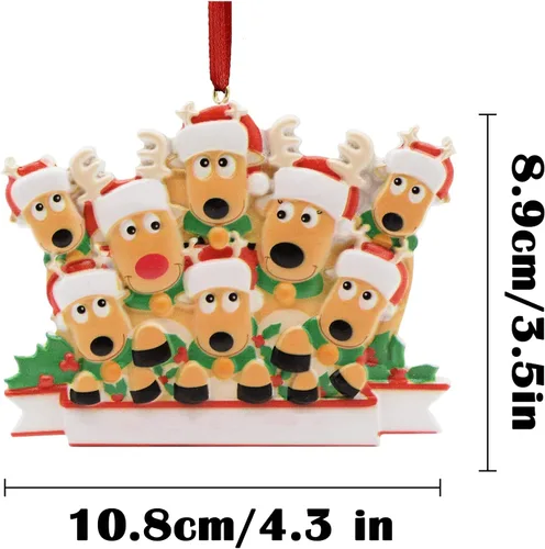 Vista 6 de Adorno personalizado de ciervo para árbol de Navidad, familia de 2,3,4,5,6,7,8 nombres, lindo reno de Papá Noel, decoración de Navidad 2025, regalo