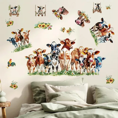 Vista 9 de Divertidas calcomanías de pared de vaca, calcomanías de ventana de vaca, calcomanías de pared de animales de granja, calcomanías de pared