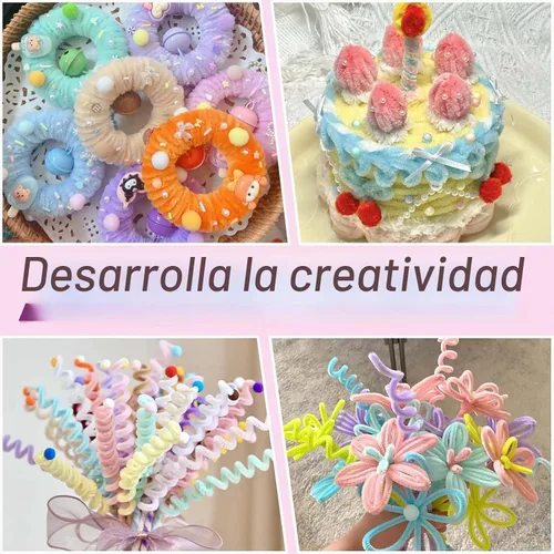 Vista 5 de Limpiapipas pastel, 500 unidades, 10 tallos de chenilla surtidos para manualidades Esquema de color de caramelo de macaron