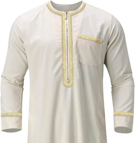 Vista 3 de Ropa musulmana para hombres Ropa islámica Umrah árabe Thobe Kaftan Beige