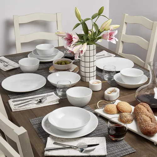 Vista 8 de Dinamarca White Catering and Dining - Tazón de plato de 12 piezas vitrificado blanco de grado de chef comercial, resistente a los arañazos