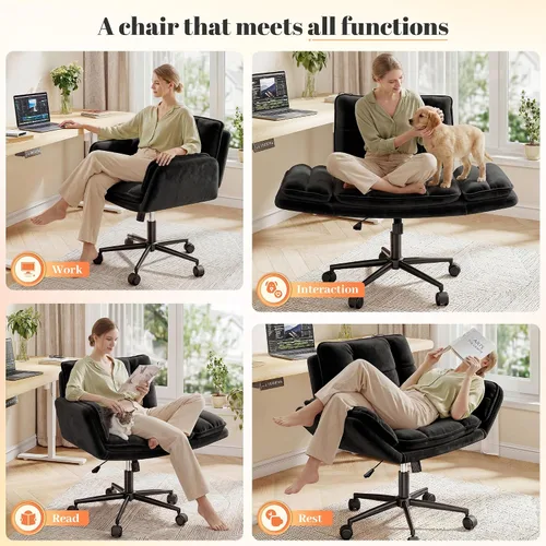 Vista 3 de Silla cruzada con ruedas, silla de oficina ergonómica con reposabrazos abatibles para mascotas, silla de tocador para dormitorio, sala de maquillaje