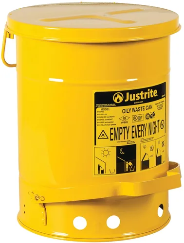 Vista 30 de Justrite Recipiente para desechos aceitosos de acero galvanizado de 10 galones, recipiente de seguridad metálico para trapos con aceite de 18 x 14