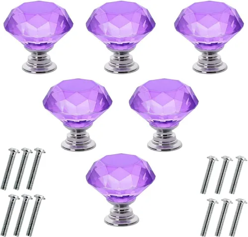 Vista 13 de Akstore 6 pomos de cristal para gabinetes de 1.18 pulgadas (1.181 in) con forma de diamante, para cajones de cocina, aparador, armario, tiradores