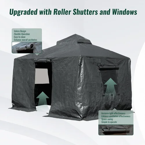 Vista 2 de Domi 2,44 m x 2,44 m Funda Universal de Invierno para Cenadores con Techo Rígido, Cubierta Exterior Impermeable con Paredes Laterales y Ventanas