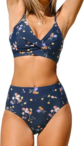 Vista 38 de CUPSHE Conjunto de bikini de dos piezas con cuello en V y cintura alta para Negro/Verde