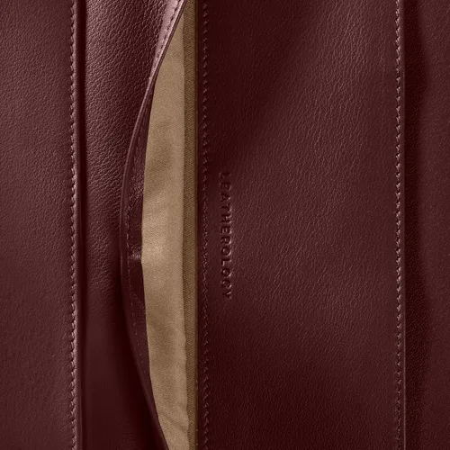Vista 6 de Leatherology Cartera ejecutiva Burdeos con cremallera, bolsillo interior de piel de grano completo, bolsillo interior para tableta, lazo