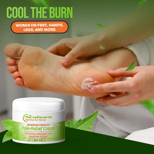 Vista 5 de NerveReverse - Crema para aliviar el dolor de neuropatía para pies, manos, piernas y dedos de los pies. Tarro grande de 4 onzas. Crema de acción