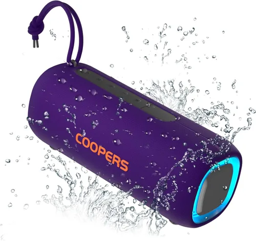 Vista 7 de Altavoz Bluetooth portátil, altavoz Bluetooth inalámbrico con sonido estéreo claro y fuerte, altavoces impermeables IPX5 con luces RGB, BT5.3, largo
