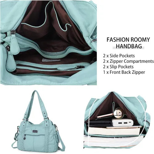 Vista 6 de Angel Barcelo - Bolsa de hombro amplia para mujer, diseño Hobo, cuero lavado