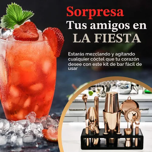 Vista 4 de Kit de bartender Highball & Chaser con soporte de bambú negro, hermoso juego de coctelera, juego y herramientas para barra, agitador Boston de acero