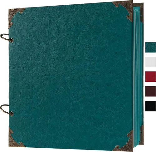 Vista 9 de Álbum de fotos de 8 x 8 pulgadas de cuero con tapa dura, 80 páginas de papel artesanal en blanco, álbum de recortes DIY para bodas y aniversarios