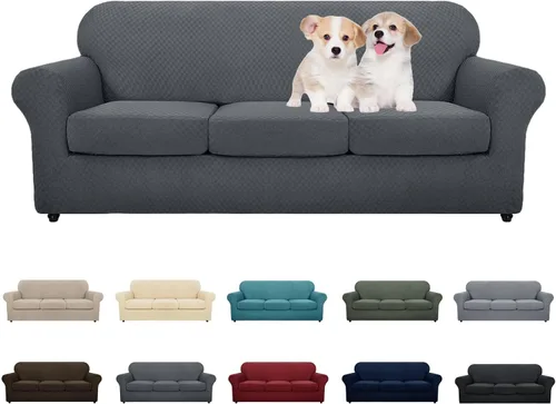 Vista 42 de MAXIJIN funda para sofá de 4 piezas, para sofás de 3 plazas, muy elástica, no se desliza, para perros, para mascotas, protector elástico de muebles