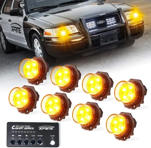 Vista 11 de Xprite Kit de luces estroboscópicas LED ámbar ocultas, 20 patrones intermitentes con panel de control, faros, luces traseras, luces antiniebla